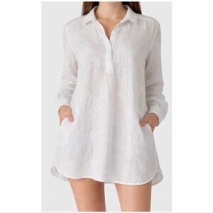 CP Shades Small White Linen Collar Tunic Top or Dress Made In USA Minimalist